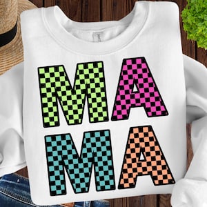 Checkered Mama PNG/Neon Mama Png/Motherhood Digital/Cool Mom Shirt Designs Women/Bright Rock Mama Gifts For Her/Sublimation Digital Download