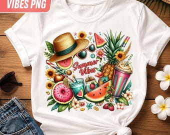 Summer Vibes PNG, Tropical Shirt Design, Colorful Sublimation Graphic, Beach T-Shirt PNG, DTF Download