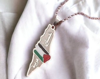 Collier pendentif soutien Palestine - Collier carte de Palestine - Symbole Solidarité - chaîne Palestine - bijoux acier - bijoux Palestine