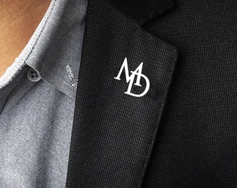 Broche avec initiales personnaliséés pour homme en acier inoxydable - Épinglette mariage - Cadeau de mariage - épinglette - cadeau pour lui