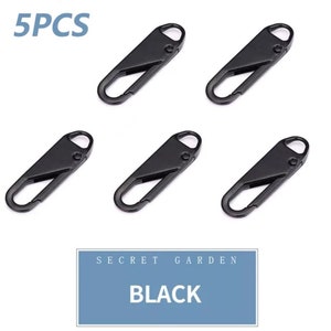 5 x Black Zipper puller Slider Pull Fix Repair Replacement Puller Clip