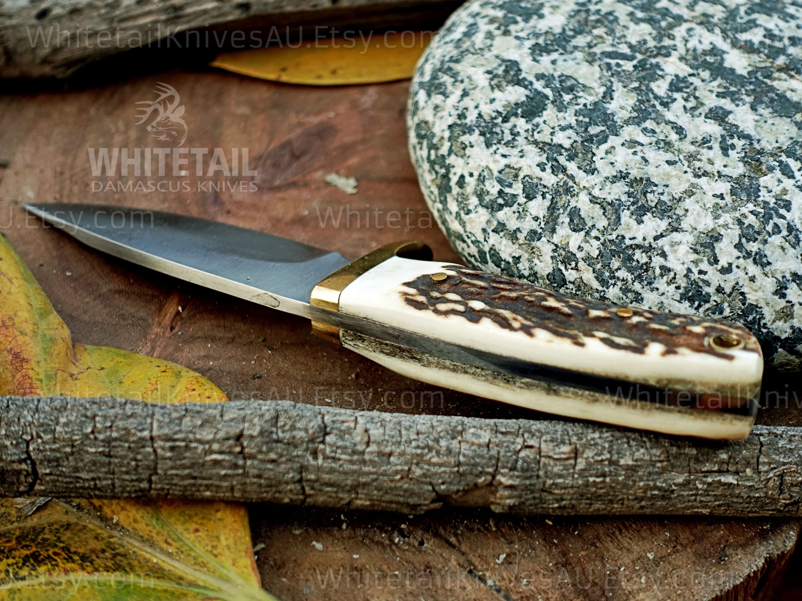Stag Antler Knife, Tool Steel Knife, Deer Antler Hunting Knife, Personalized Pocket Knife
