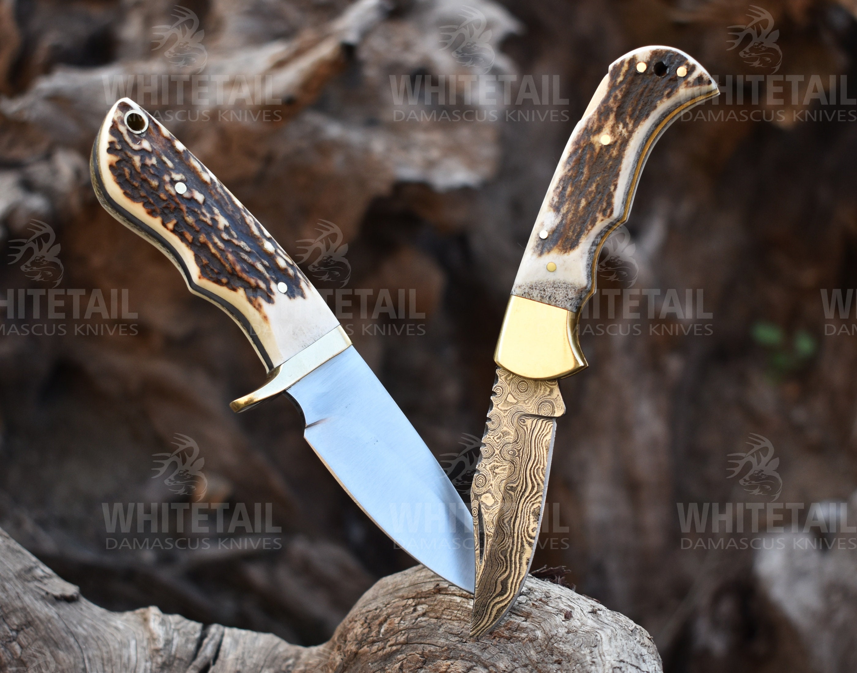Stag Antler Knife, Tool Steel Knife, Deer Antler Hunting Knife