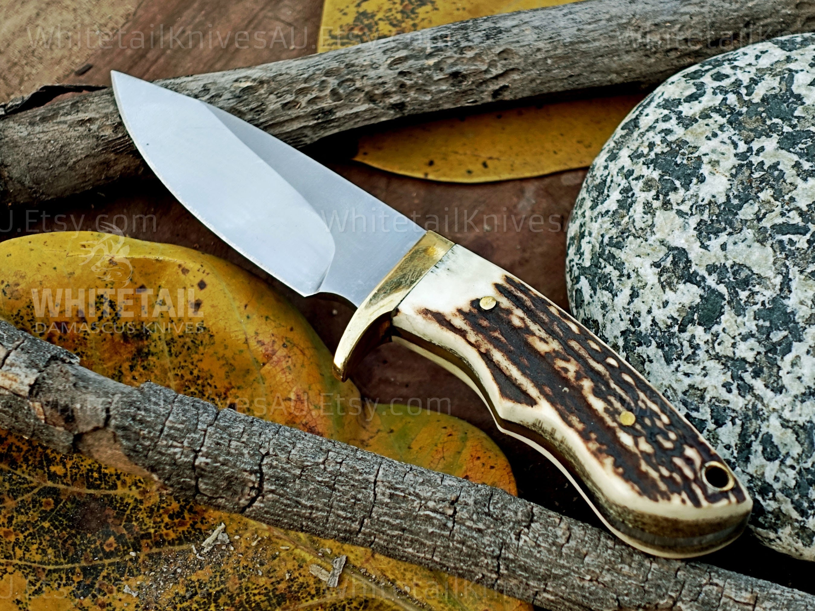 Stag Antler Knife, Tool Steel Knife, Deer Antler Hunting Knife