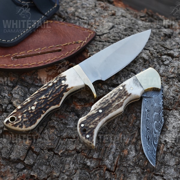 Stag Antler Knife, Tool Steel Knife, Deer Antler Hunting Knife, Personalized Pocket Knife, Engraved Knife, Custom Knife Gift, Home Gift USA