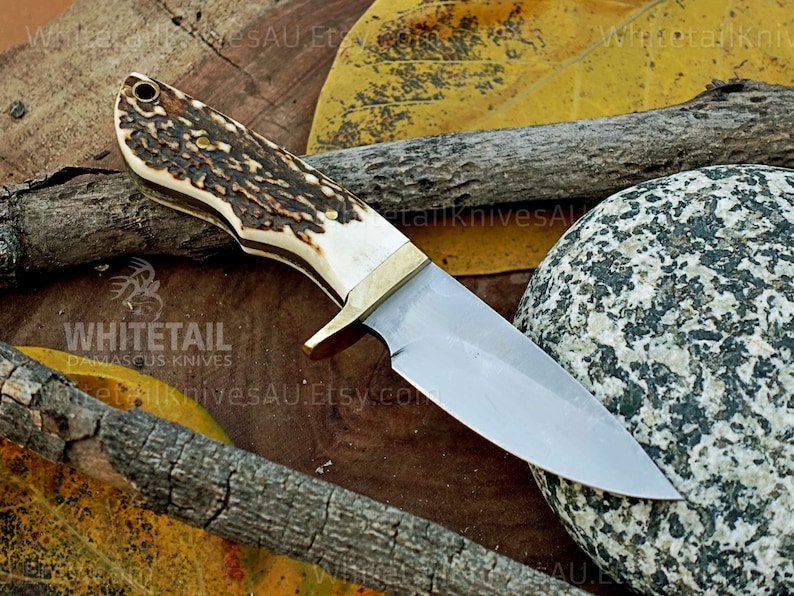 Stag Antler Knife, Tool Steel Knife, Deer Antler Hunting Knife, Personalized Pocket Knife