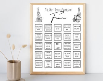 Wine Tasting Bingo Board - France Black & White