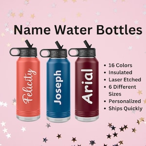 Personalized Water Bottle Custom Laser Engraved Water Bottle 32 oz Water Bottle With Name Engraved Bottle With Straw Etched Water Bottle