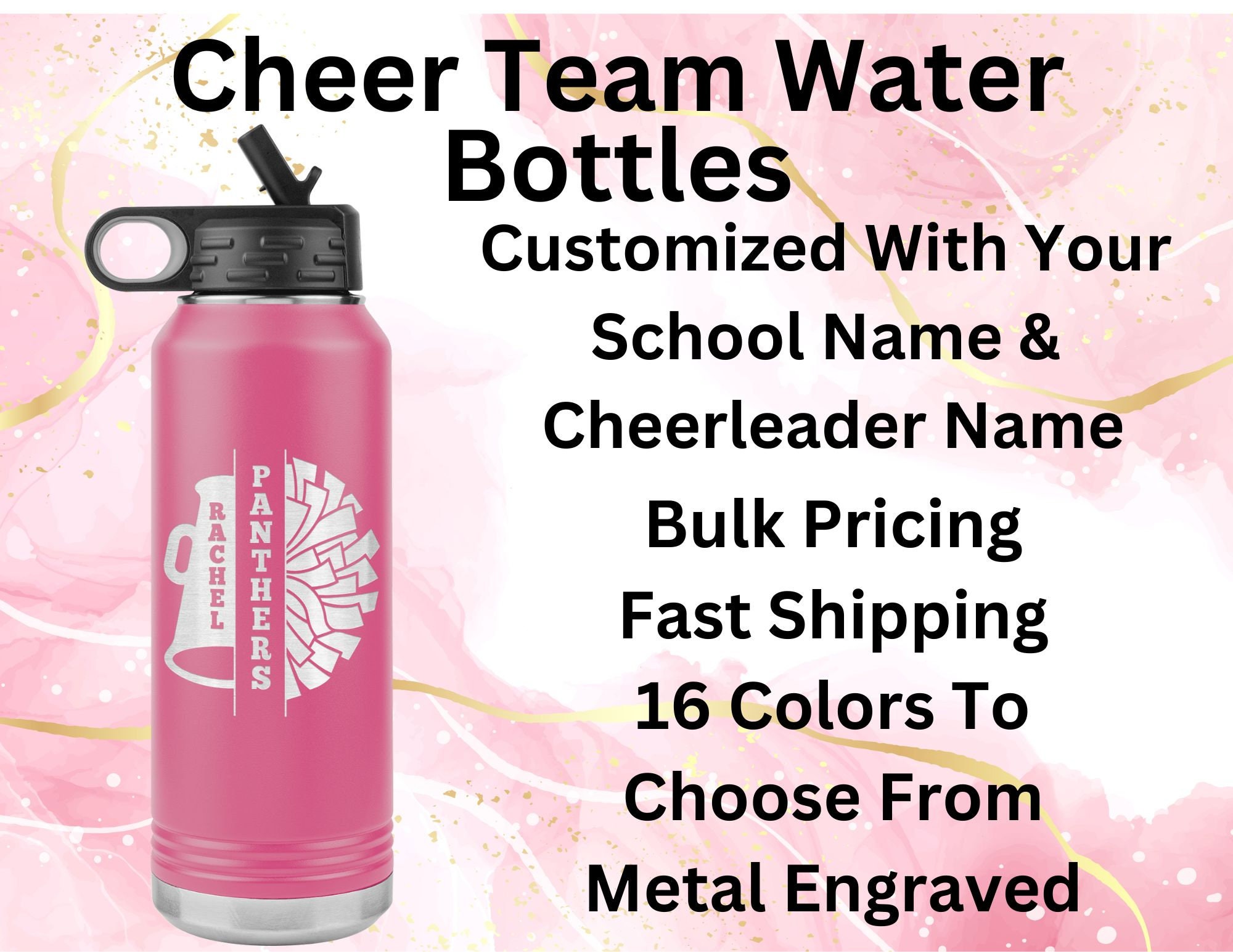 Custom Cheer Water Bottle Personalized Cheer Gift Cheerleader Tumbler Bulk Cheer Water Bottles Cheer Custom Team Gift