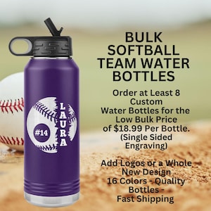 Softball Water Bottle  Softball Player Gift  Softball Team Water Bottles  Softball Gift , Personalized Bulk Softball Team Water Bottles