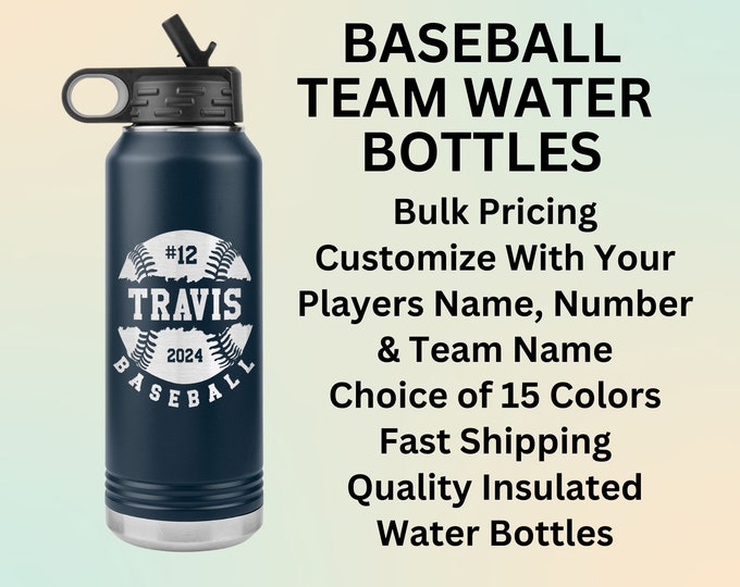 Personalized Baseball Team Water Bottles,