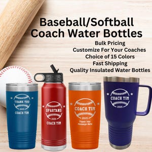 Personalized Baseball Softball Coach Water Bottle, Custom Baseball Softball Coach Gift, Baseball Softball Coach Thank You