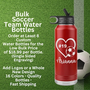 Bulk Soccer Team Water Bottle, Bulk Soccer Team Water Bottle, Custom Soccer Water Bottle, Soccer Name Water Bottle