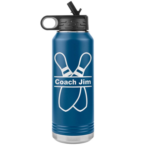 Custom Bowling Water Bottle / Personalized Bowler Water Bottle / Custom Tumbler Travel Mug for Bowling Team / Bowling Coach Gift