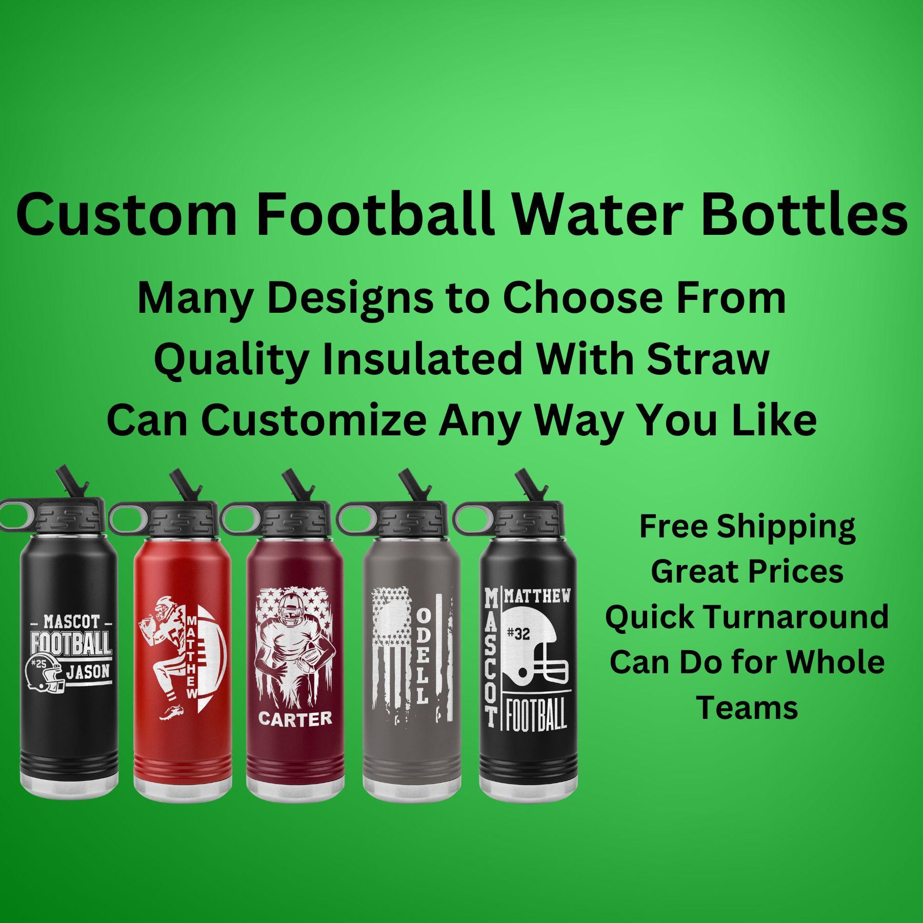 Custom Football Player Water Bottle, Personalized Football Team Gift, Laser Engraved Insulated Water Bottle, Custom Football Team Gift