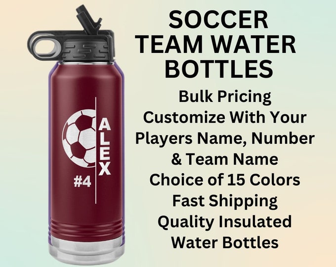 Soccer Water Bottle Personalized, Soccer Team Water Bottle Gift, Soccer Coach Gift
