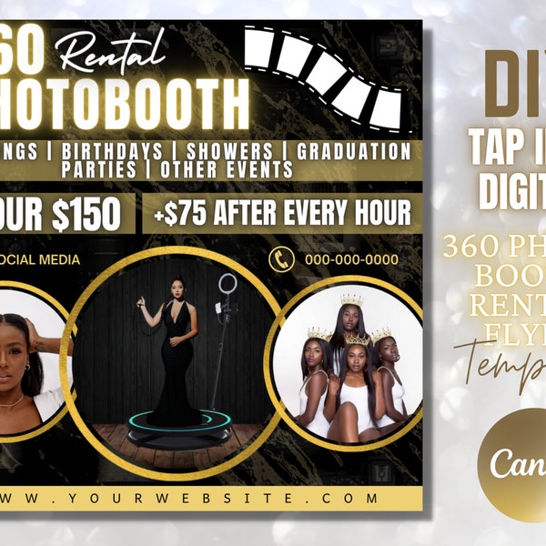 360 Photo Booth Rental Canva Flyer Template DIY Event Photography Rental Party Celebration Photobooth Social Media Editable Instagram Flyer