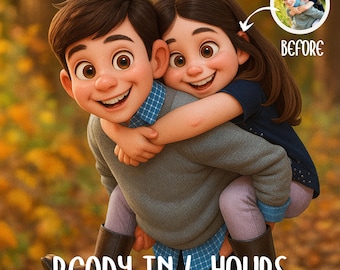 Pixar Style Portrait from Photo, Animated Style Portraits, Couple, Family, Pet Gift, Digital 3D Portrait, Gift, Digital Pixar Art