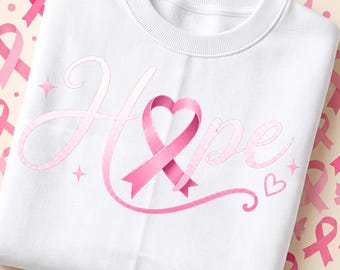Breast Cancer Hope PNG, Pink Ribbon Sublimation Design, Cancer Awareness Shirt PNG, Survivor Support Digital Download Gift