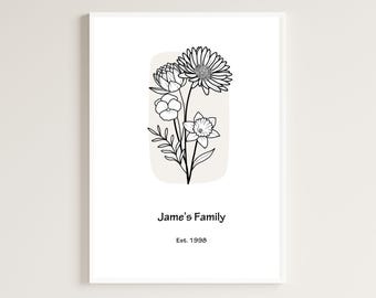 Custom Birth Flower Bouquet, Flower Bouquet Print Custom Birthday Gift, Digital Art, Family Birth Month  Design, Digital Download