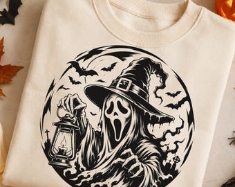 Spooky Ghost PNG, Witch Ghost Halloween Design, Gothic Lantern Sublimation, Scary Halloween Shirt PNG, Digital Download