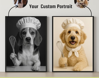 Dog In Chef Hat Wall Art,Dog Kitchen Theme, Cute Dog Artwork, Chef Dog Wall Decor, Dog Art For Foodies, Dog Chef Costume, Dog Kitchen Poster