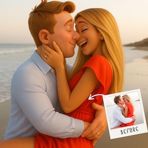Niestandardowa kreskówka 3D, portret w stylu Pixar ze zdjęcia, para, rodzina, personalizowany 3D Pixar, prezent dla par, prezent dla pary na Walentynki
