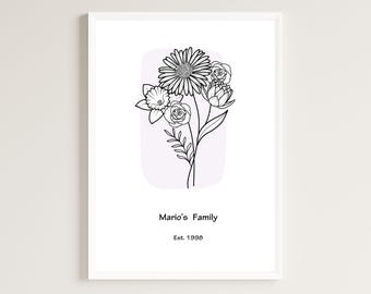 Custom Birth Flower Digital Print, Family Bouquet, Gift for Moms, Digital Printable Art, Gift for Grandmother, Art Download, Mother Gift