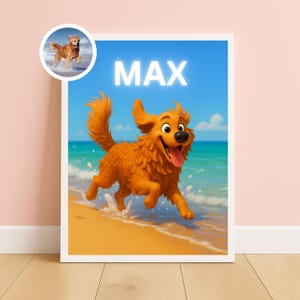 Pixar Style Pet Portrait, Dog Portraits, Pet Poster, Wall Art, Pet Cartoon Style, Unique Pet Illustration Gift, Digital Print