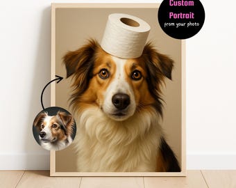 Póster divertido de perro en el baño, arte de baño para amantes de los perros, caricatura de perro en el baño, lienzo de perro en el baño, decoración de baño para amantes de las mascotas