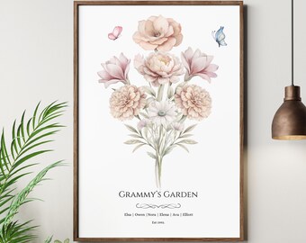 Birth Flower Family Bouquet,Wall Art, Birthday Gift, Personalised  Birth Flower Print,  Minimalist Home Decor, Personalised gift