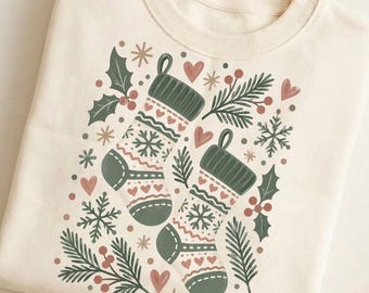 Christmas Stocking PNG, Boho Holiday Sublimation Design, Neutral Christmas PNG, Cozy Winter Clipart Digital Download