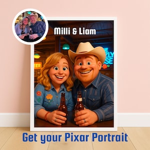 Pixar Portrait, Unique Wall Art, Digital Print, Custom Style, Printable Animated Style Portraits, Cartoon Style Drawing