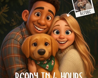 Custom Pixar Style Portrait,  Draw Pixar From Photo, Couples Pixar Gift, Pixar Style Portrait, Animated Style Portraits, Digital Download