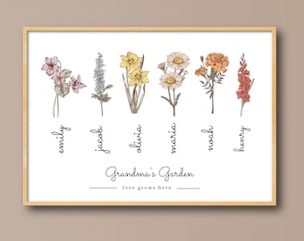 Birth Flower Family Bouquet, Wall Art, Birthday Gift, Personalised  Birth Flower Print, Minimalist Home Decor, Personalised gift