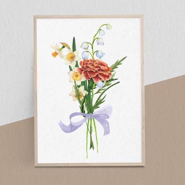 Editable Birth Flower Family Bouquet Antique Home Art Gift For Mother Custom Flower Print Digital Download Personalized Floral Gift Portrait