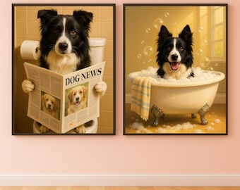 Custom Pet Portraits, Printable Pet Bathroom Sign, Pet Art for Restroom Decor, Unique Pet Gift Idea, Pet Lover Bathroom Artwork