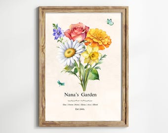 Digital Custom Family Birth Flower Bouquet, Custom Birth Month Flower, Birth Flower Bouquet Print, Minimalist Home Decor, Digital Art