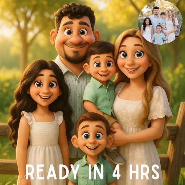 Portret in Pixar-stijl van foto, stel, familie, cadeau huisdier, geanimeerde portretten, digitaal 3D-portret, cadeau, digitale pixarkunst