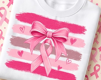 Breast Cancer Bow PNG, Pink Ribbon PNG, Coquette Breast Cancer Sublimation, Awareness Shirt PNG, Digital Download