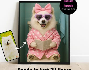 Custom Pet Portrait, Funny Bathroom Poster, Dog in Toilet, Dog Bathroom Art, Dog Wall Art, Pet in Bathtub, Personalized pet gift