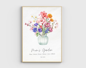 Custom Birth Flower Digital Print, Family Bouquet, Gift for Grandmother, Gift for Moms, Digital Printable Art,  Art Download, Mother Gift
