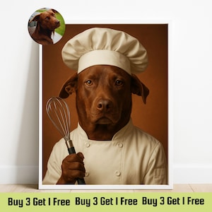 Custom Pet Portrait, Dog In Chef Hat, Kitchen Wall Decor, Dog Chef Drawing, Pet Gift For Foodie, Chef Dog Art, Dog Lover Wall Print