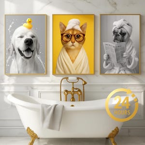 Custom Pet Portraits,Bathroom Dog Wall Art,Dog Reading Newspaper on Toilet,Funny Pet Wall Decor,Cat Portrait,toilet paper,Digital Gift