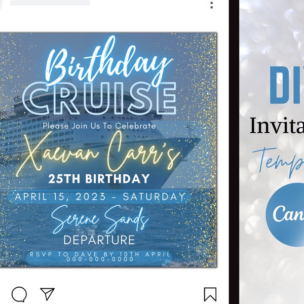 Editable Birthday Cruise Invitation DIY Canva Template , Cruise Birthday Party Memorable Invitation to Guest Party Planners Instant Access