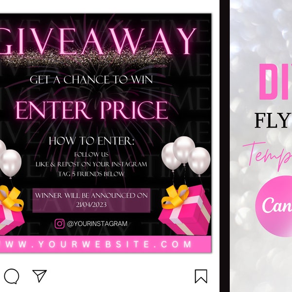 DIY Giveaway Announcement Canva Editable Social Media Flyer Salon Beauty Instagram Page Post Template Hair Makeup Nails Lashes MUA Cosmetics