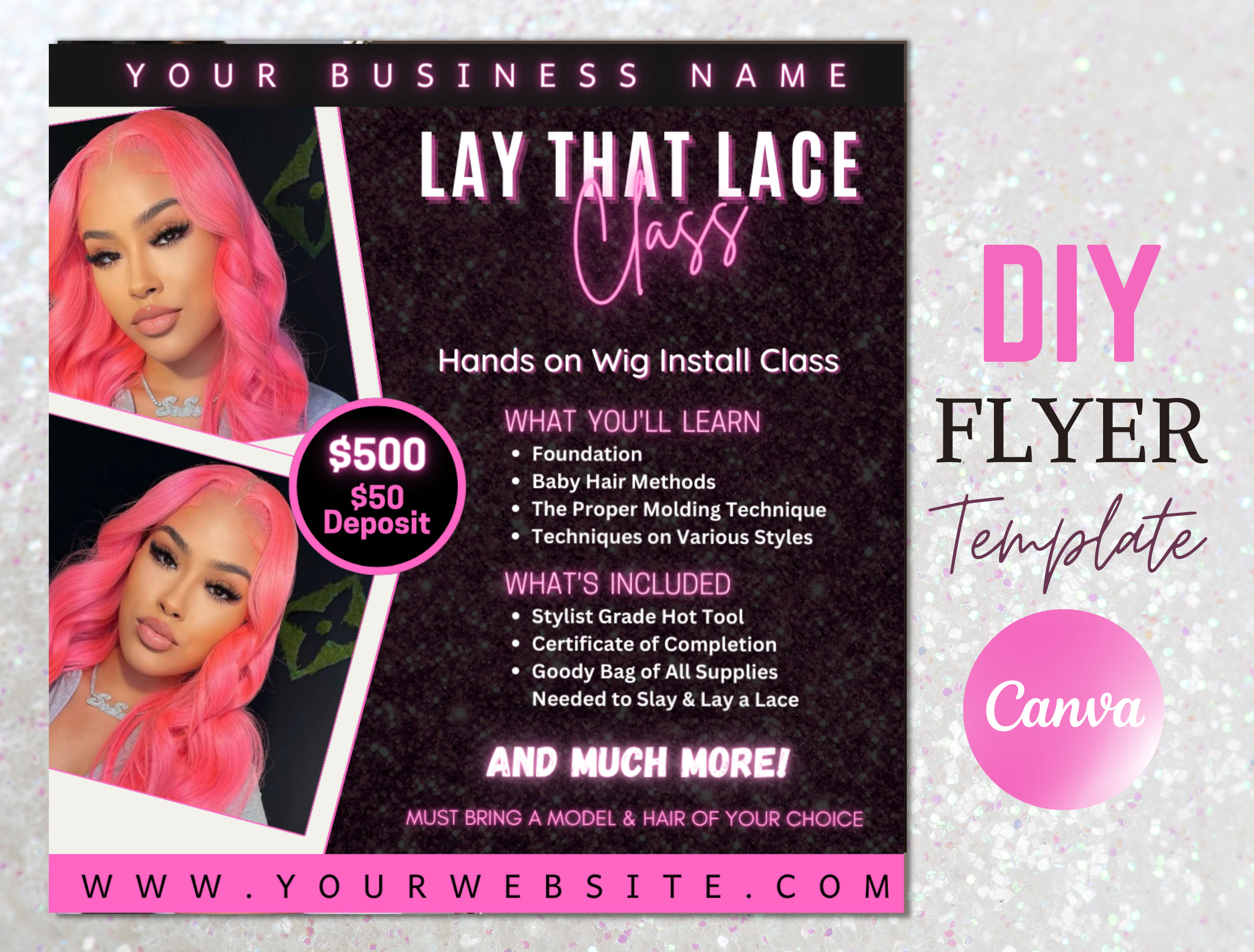 DIY Slay That Lace Class Flyer, Canva Editable Flyer Template, Book Now  Hair Templates, Training Class Flyer, Wig Course, Instant Download 