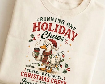 Holiday Chaos Duck PNG, Funny Christmas Duck Sublimation, Coffee Christmas Shirt PNG, Tired Mom Holiday Digital Download