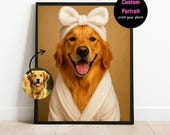 Personalized Pet Bath Portrait ,Dog Reading Newspaper Personalized Pet Portrait Gift,  Funny Dog Illustration For Bathroom , Dog in Toilet