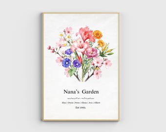 Custom Birth Flower Family Bouquet Print, Custom Digital Wall Art Print Personalized Gift Birth, Month Flower Gift for Mom, Mother's Gift